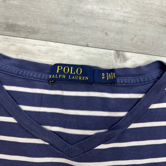 Polo Ralph Lauren Navy w/ White Stripe V-Neck T-Shirt S - Picture 3 of 5